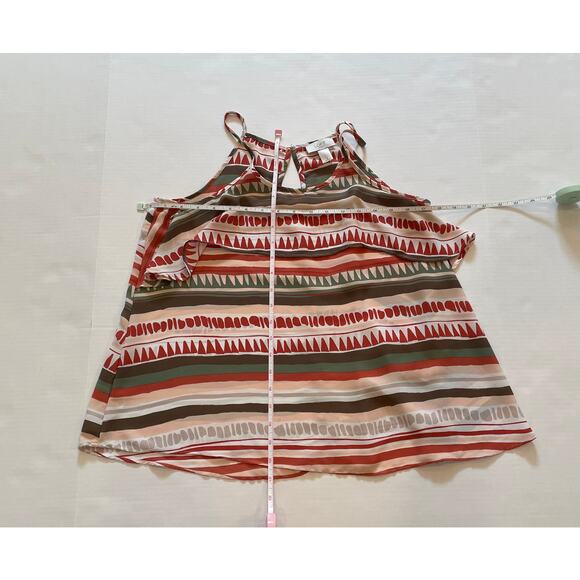 LOFT Ruffle Camisole in Autumn Colors, Burnt Orange, Olive, Ivory, Striped, S - Picture 9 of 11